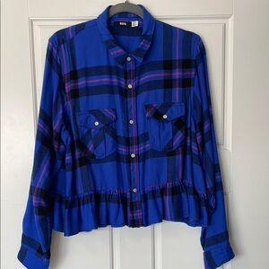 UO Button-Down Peplum Flannel Top Medium